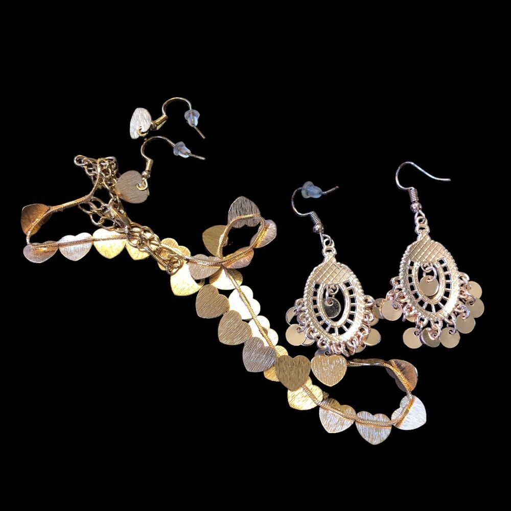 Set of 3 Rose Goldtone Necklace & Earrings, Heart Necklace & Earrings, & Dangles